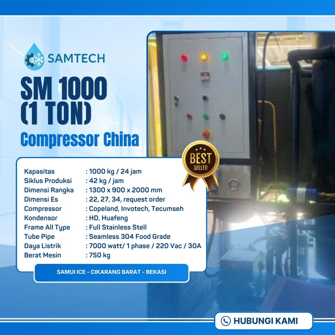 Mesin Es Kristal Terbaik SAMUI SM 1000 Compressor China (1 Ton)